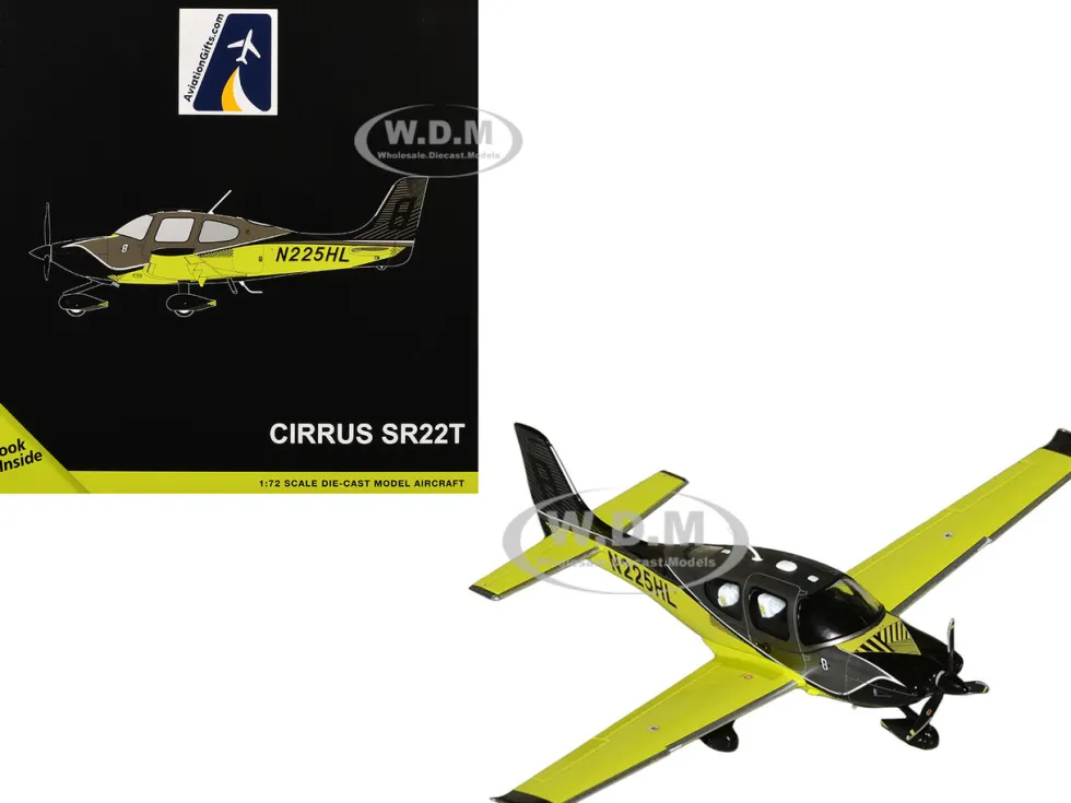 Cirrus SR22T Composite Aircraft (N225HL) Black and Neon Green "Gemini General Aviation" Series 1/72 Diecast Model Airplane by GeminiJets