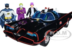 1966 Classic Batmobile with Diecast Batman The Joker The Penguin Plastic Robin Sitting Inside The Car Batman TV Series 1966 Hollywood Rides Series 1/24 Diecast Model Car Jada 33737