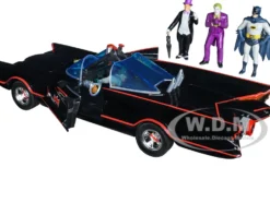 1966 Classic Batmobile with Diecast Batman The Joker The Penguin Plastic Robin Sitting Inside The Car Batman TV Series 1966 Hollywood Rides Series 1/24 Diecast Model Car Jada 33737