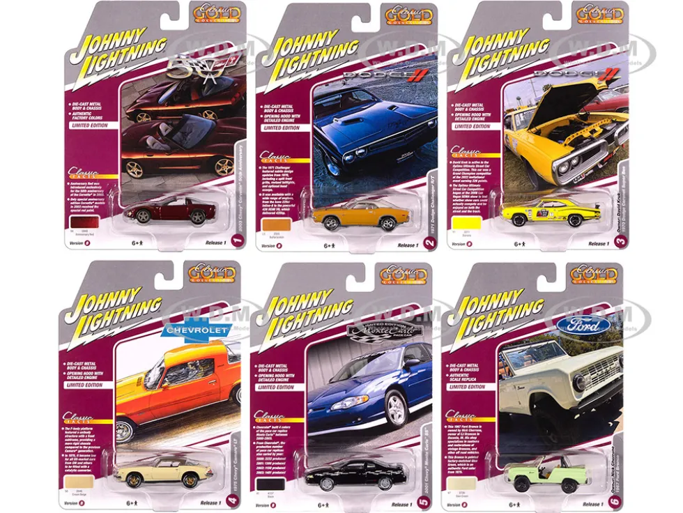 Classic Gold Collection 2025 Release 1 Set B of 6 Cars 1/64 Diecast Model Cars by Johnny Lightning