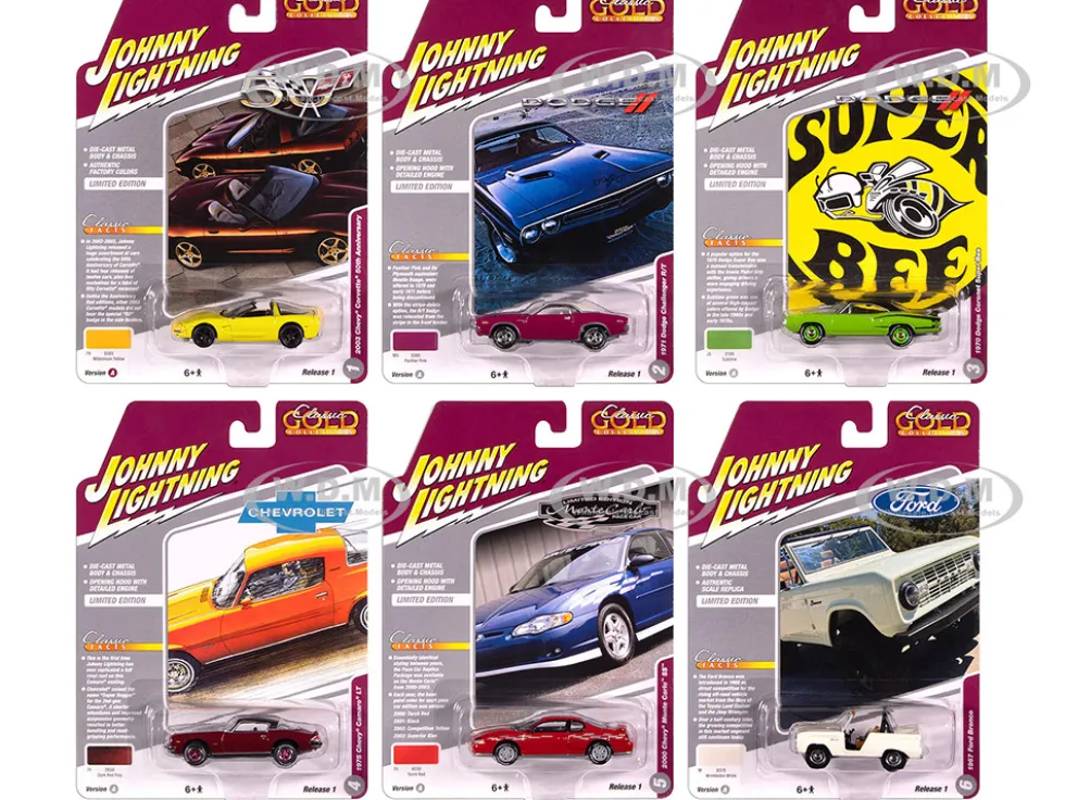 Classic Gold Collection 2025 Release 1 Set A of 6 Cars 1/64 Diecast Model Cars by Johnny Lightning