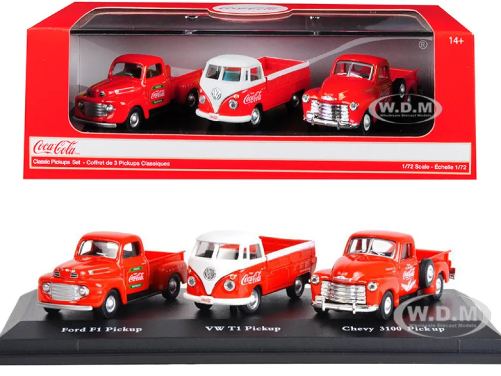 Classic Pickups Gift Set 3 Pickup Trucks Coca Cola 1/72 Diecast Model Cars Motor City Classics 472100