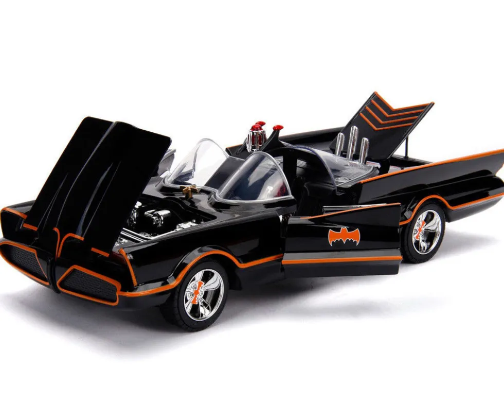 Classic TV Series Batmobile Working Lights Diecast Batman Robin Figures 80 Years Batman 1/18 Diecast Model Car Jada 98625
