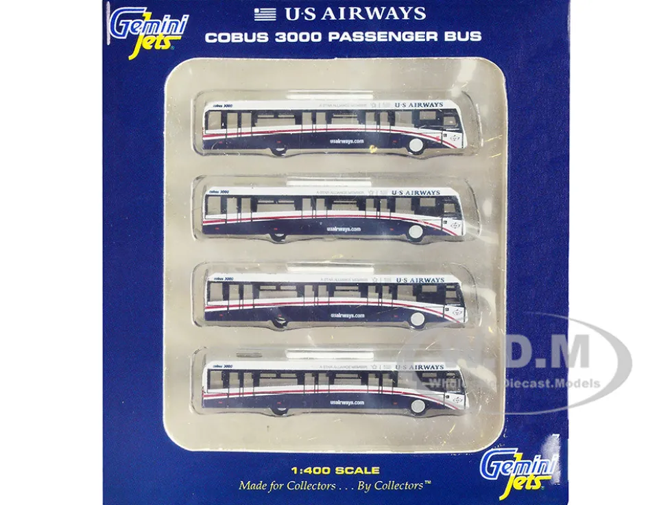 Cobus 3000 Passenger Bus White and Blue US Airways Shuttle Bus 4 Piece Set 1/400 Diecast Models GeminiJets GJ1533