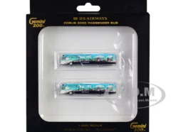 Cobus 3000 Passenger Bus White and Blue with Graphics US Airways Shuttle Bus Greener Transit 2 Piece Set Gemini 200 Series Diecast Models GeminiJets G2USA574