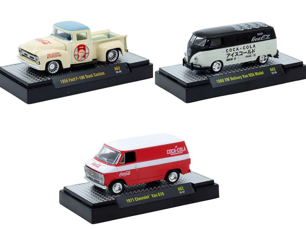 Coca-Cola Set of 3 pieces Release 62 Limited Edition to 8000 pieces Worldwide 1/64 Diecast Model Cars by M2 Machines