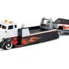 COE Flatbed Truck White and Black with Flame Graphics and 1979 Chevrolet K5 Blazer Black and White with Flame Graphics "Elite Transport" Series 1/64 Diecast Models by Maisto