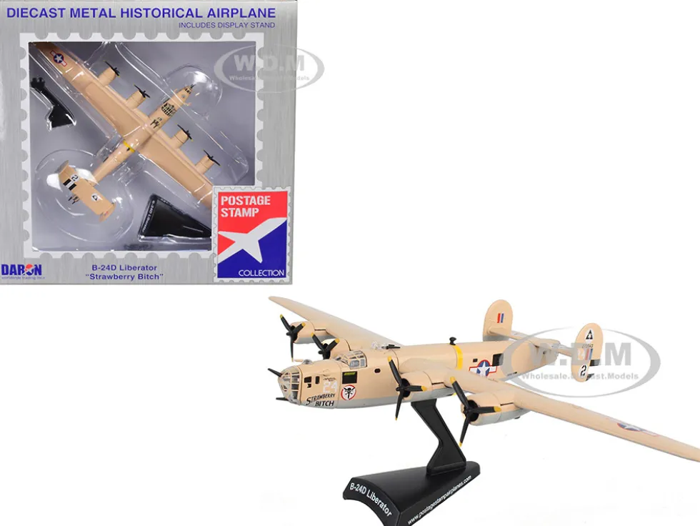 Consolidated B 24D Liberator Bomber Aircraft Strawberry Bitch 376th Heavy Bombardment North Africa United States Army Air Forces 1/163 Diecast Model Airplane Postage Stamp PS5557-5