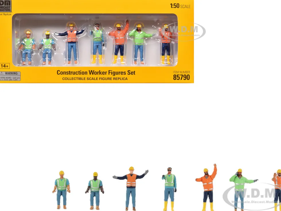 Construction Workers 7 Piece Figure Set for 1/50 Scale Models by Diecast Masters