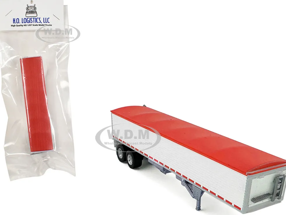 Covered Grain Trailer White with Red Tarp 1/87 (HO) Plastic Model Car by HO Logistics