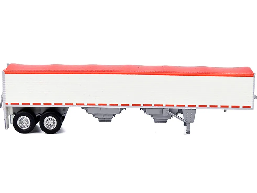 Covered Grain Trailer White with Red Tarp 1/87 (HO) Plastic Model Car by HO Logistics