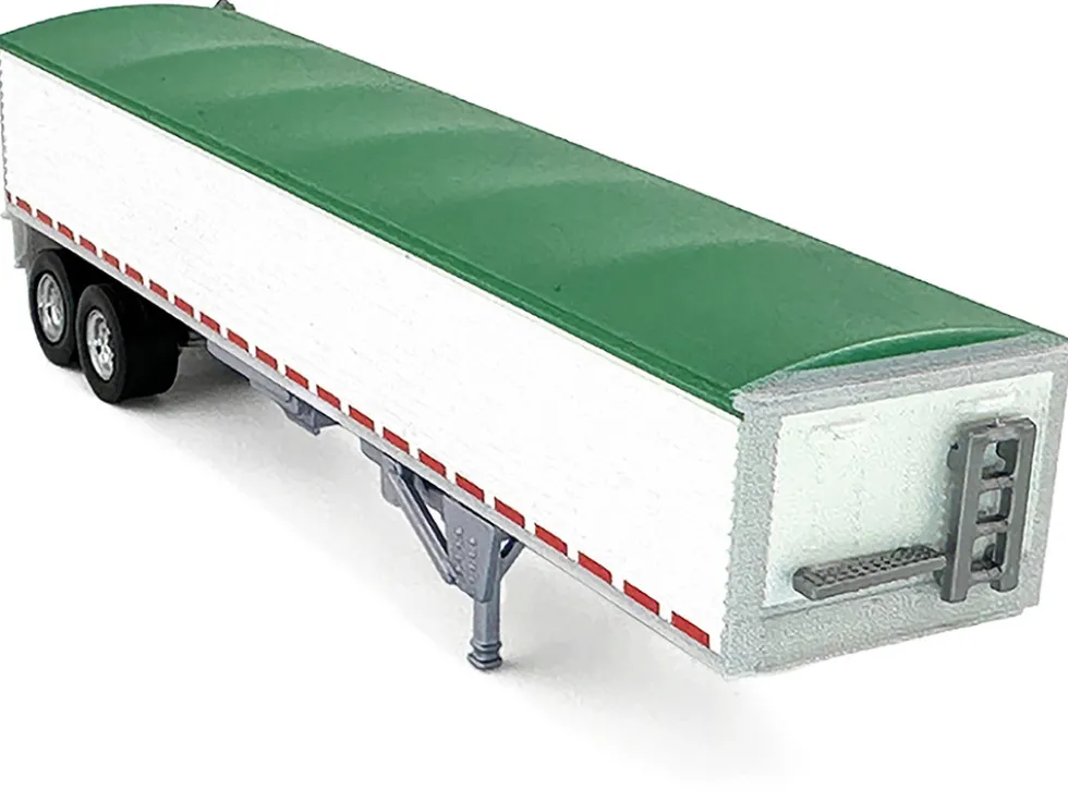 Covered Grain Trailer White with Green Tarp 1/87 (HO) Plastic Model Car by HO Logistics