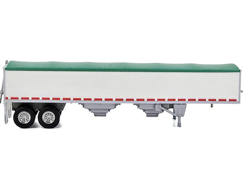 Covered Grain Trailer White with Green Tarp 1/87 (HO) Plastic Model Car by HO Logistics