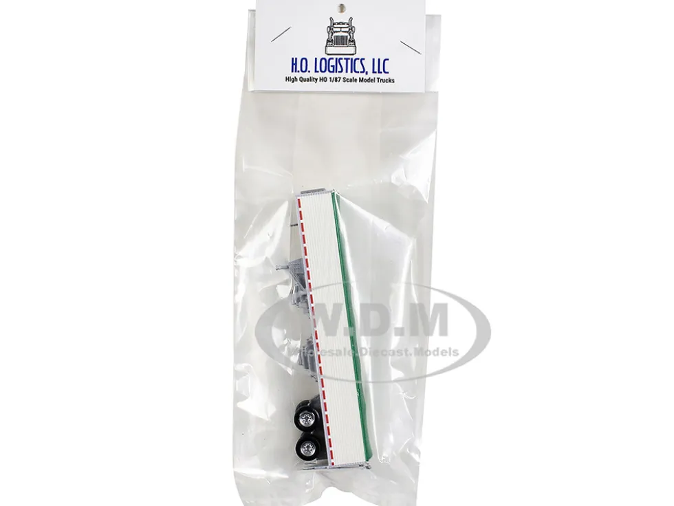 Covered Grain Trailer White with Green Tarp 1/87 (HO) Plastic Model Car by HO Logistics