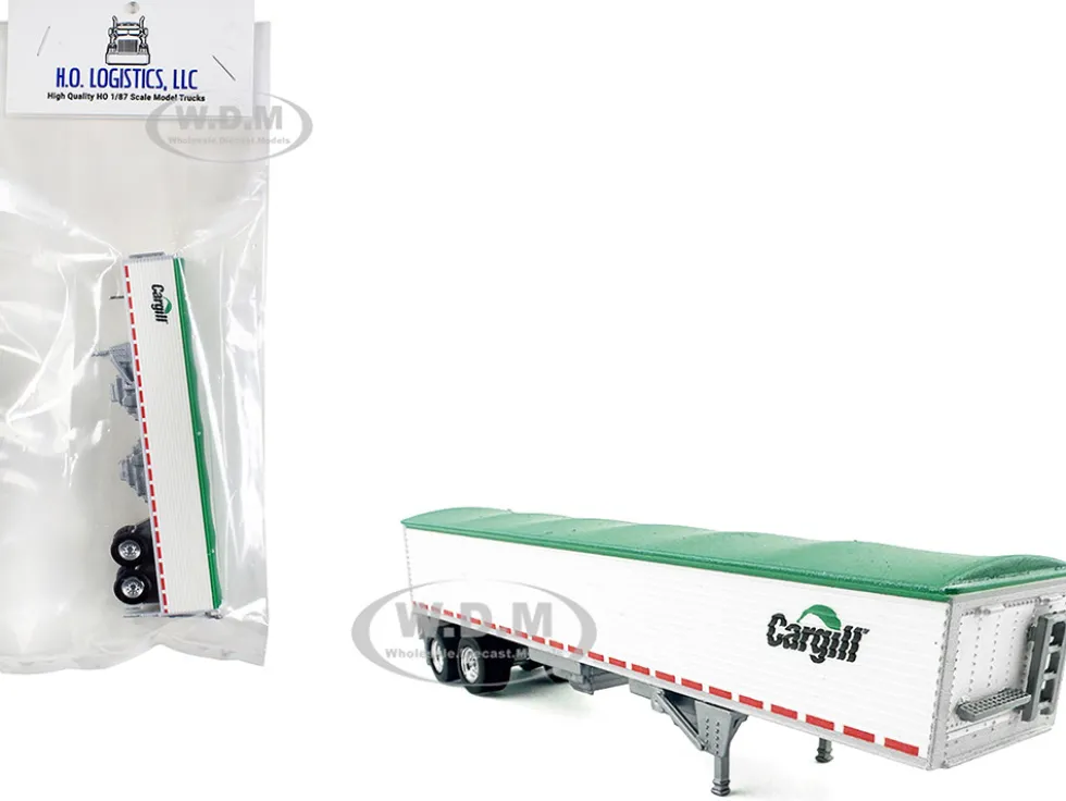 Covered Grain Trailer White with Green Tarp "Cargill" 1/87 (HO) Plastic Model Car by HO Logistics