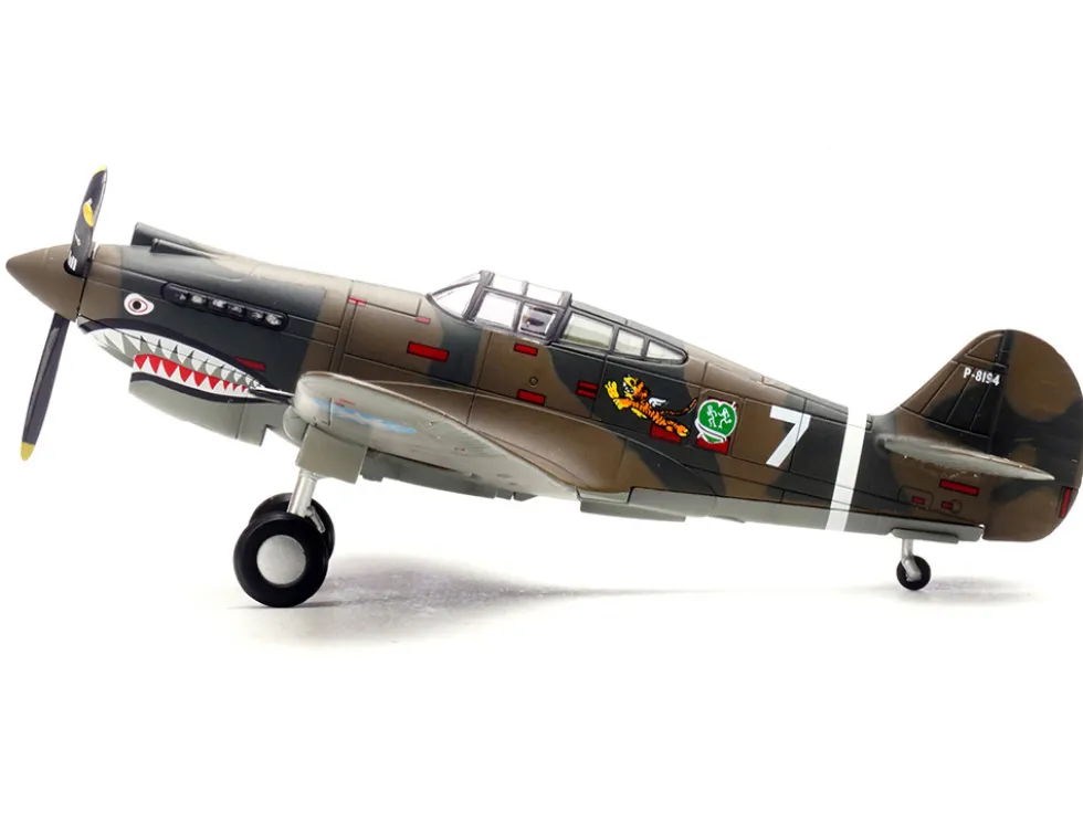 Curtiss P-40B/C Warhawk Fighter Aircraft "White 7, 1st Squadron, Flying Tigers, Chinese Air Force" (1942) 1st American Volunteer Group 1/72 Diecast Model Airplane by Legion