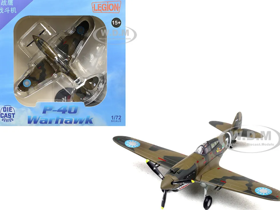 Curtiss P-40B/C Warhawk Fighter Aircraft "White 7, 1st Squadron, Flying Tigers, Chinese Air Force" (1942) 1st American Volunteer Group 1/72 Diecast Model Airplane by Legion