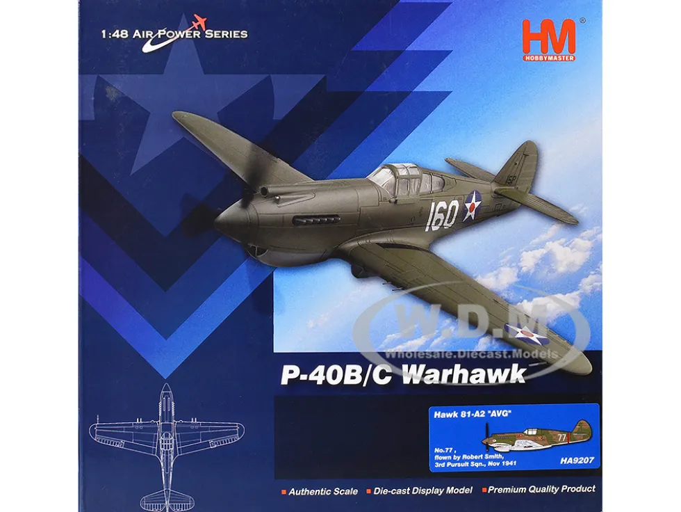 Curtiss P-40B Hawk 81-A2 Fighter-Bomber Aircraft "No.77, Robert Smith, 3rd Pursuit Squadron" (1941) American Volunteer Group in China "Air Power Series" 1/48 Diecast Model by Hobby Master