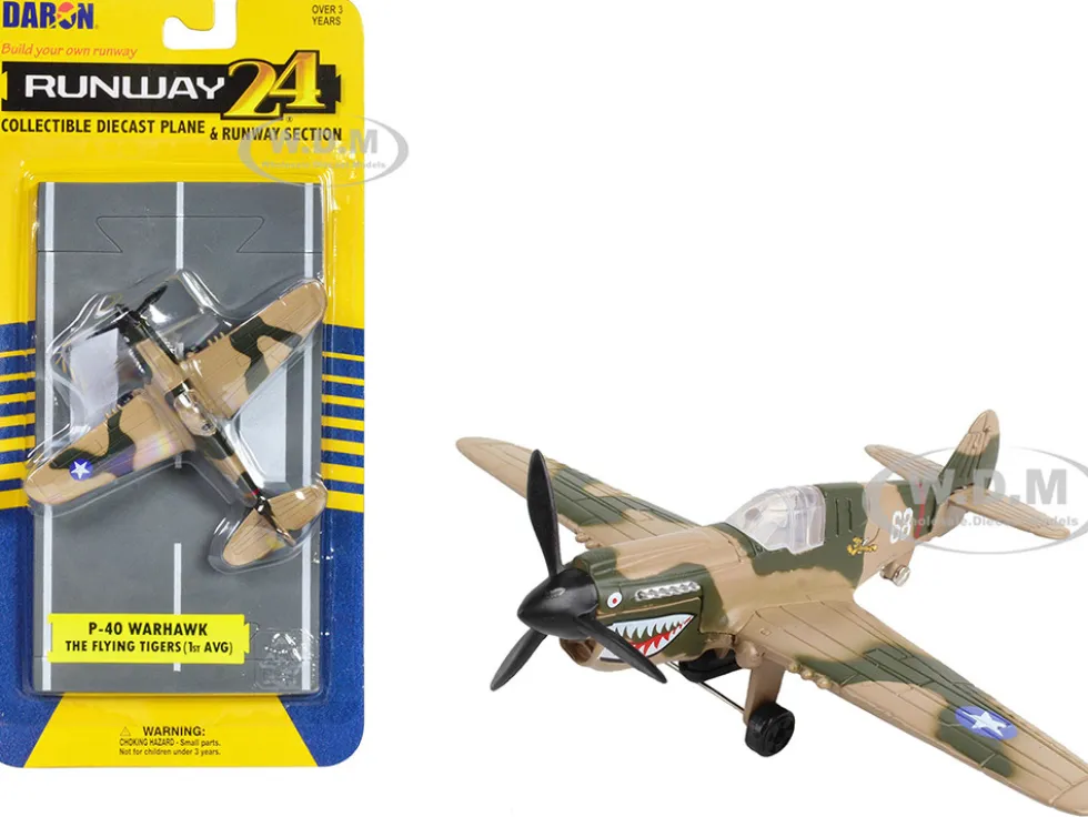 Curtiss P 40 Warhawk Fighter Aircraft Camouflage Flying Tigers First American Volunteer Group with Runway Section Diecast Model Airplane Runway24 RW185