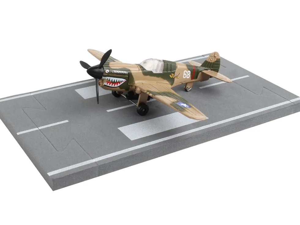 Curtiss P 40 Warhawk Fighter Aircraft Camouflage Flying Tigers First American Volunteer Group with Runway Section Diecast Model Airplane Runway24 RW185
