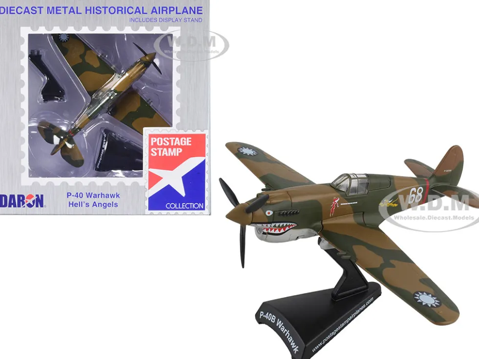 Curtiss P 40 Warhawk Fighter Aircraft Hell s Angels Flying Tigers United States Army Air Corps 1/90 Diecast Model Airplane Postage Stamp PS5354-1