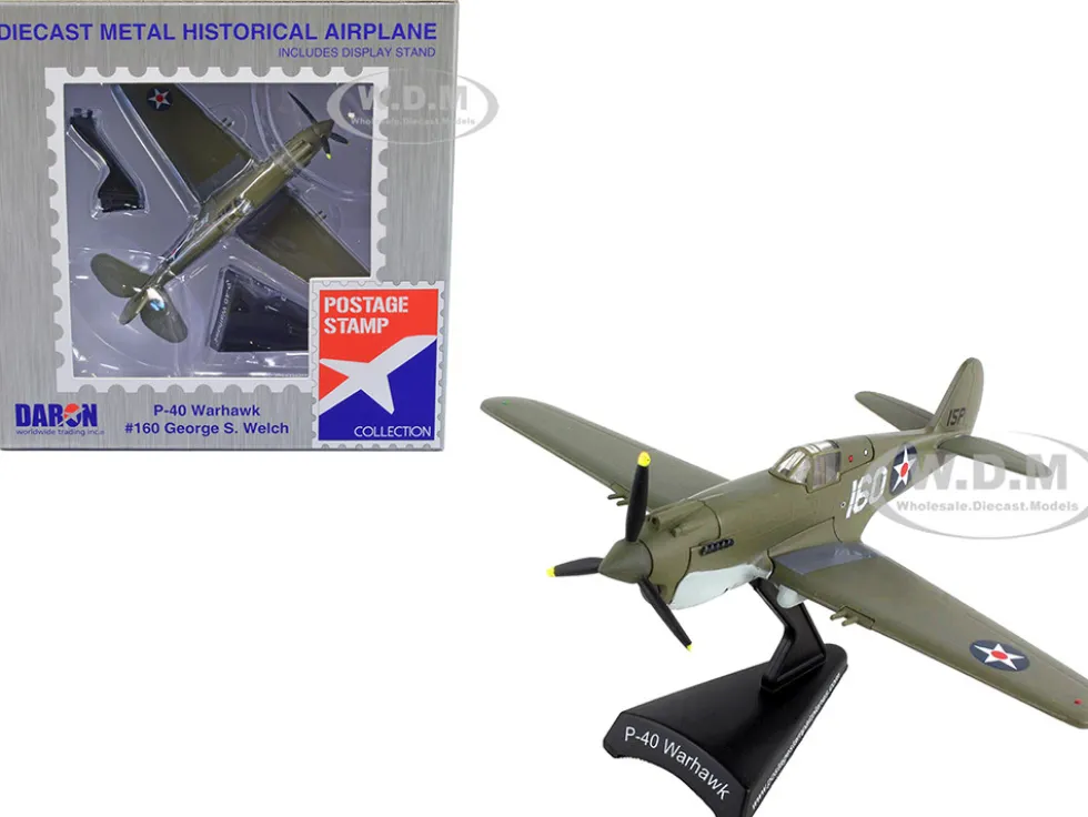 Curtiss P 40 Warhawk Fighter Aircraft #160 Pilot George S Welch United States Army Air Force Attack on Pearl Harbor 1941 1/90 Diecast Model Airplane Postage Stamp PS5354-2