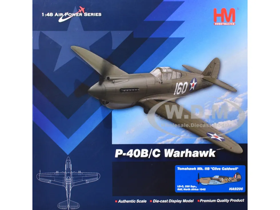 Curtiss P-40 Warhawk Tomahawk Mk IIB Aircraft "LD-C, Clive Caldwell, No. 250 Squadron, North Africa" (1942) British Royal Air Force "Air Power Series" 1/48 Diecast Model by Hobby Master