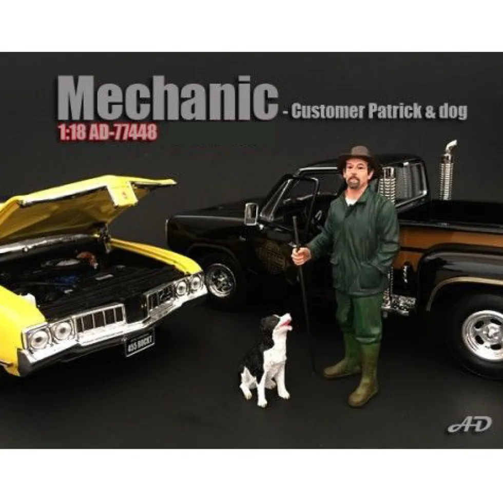 Customer Patrick and a Dog Figurine Figure For 1:18 Models American Diorama 77448