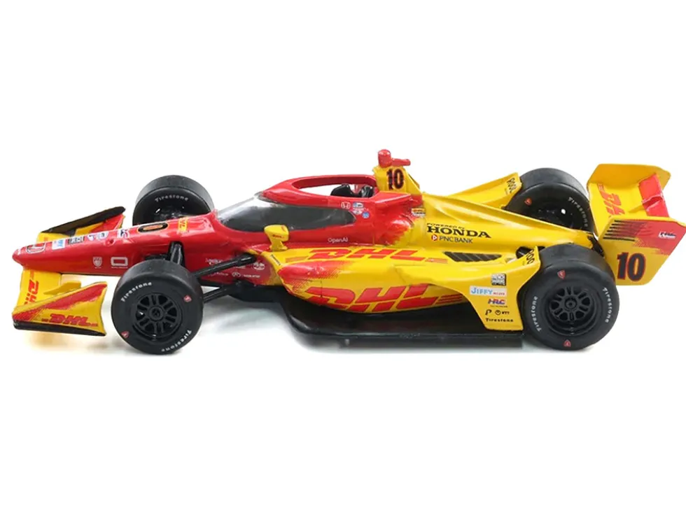 Dallara IndyCar #10 Alex Palou "DHL" Chip Ganassi Racing (Road Course Configuration) Champion "NTT IndyCar Series" (2025) with Trading Card 1/64 Diecast Model Car by IXO Models