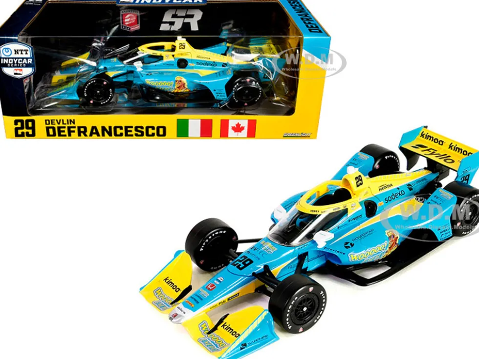 Dallara IndyCar #29 Devlin DeFrancesco "WOOOOO Energy" Andretti Steinbrenner Autosport (Road Course Configuration) "NTT IndyCar Series" (2023) 1/18 Diecast Model Car by Greenlight