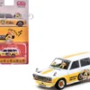 Datsun Bluebird 510 Wagon "Ohige no Pon" White with Orange Stripes and Graphics "Global64" Series 1/64 Diecast Model by Tarmac Works