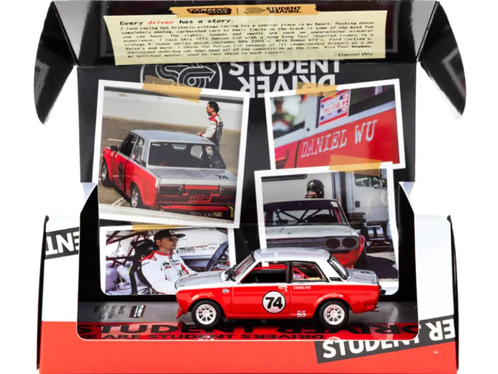 Datsun 510 #74 Daniel Wu "Trans-Am B-Sedan 2.5 Challenge" (2023) Silver and Red "Hobby64" Series 1/64 Diecast Model Car by Tarmac Works