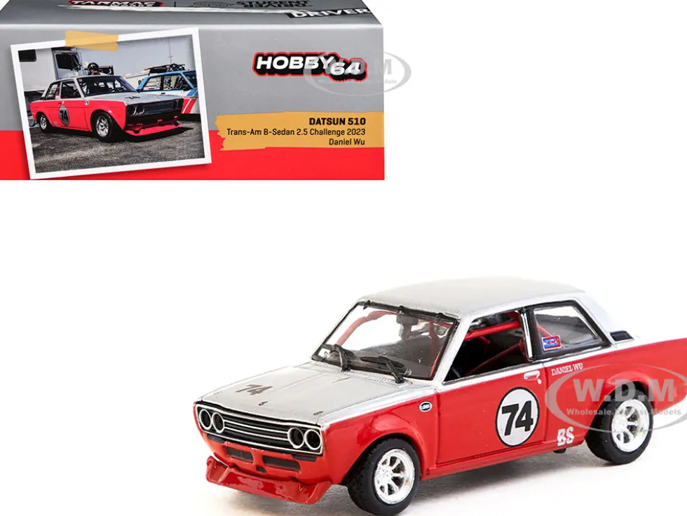 Datsun 510 #74 Daniel Wu "Trans-Am B-Sedan 2.5 Challenge" (2023) Silver and Red "Hobby64" Series 1/64 Diecast Model Car by Tarmac Works