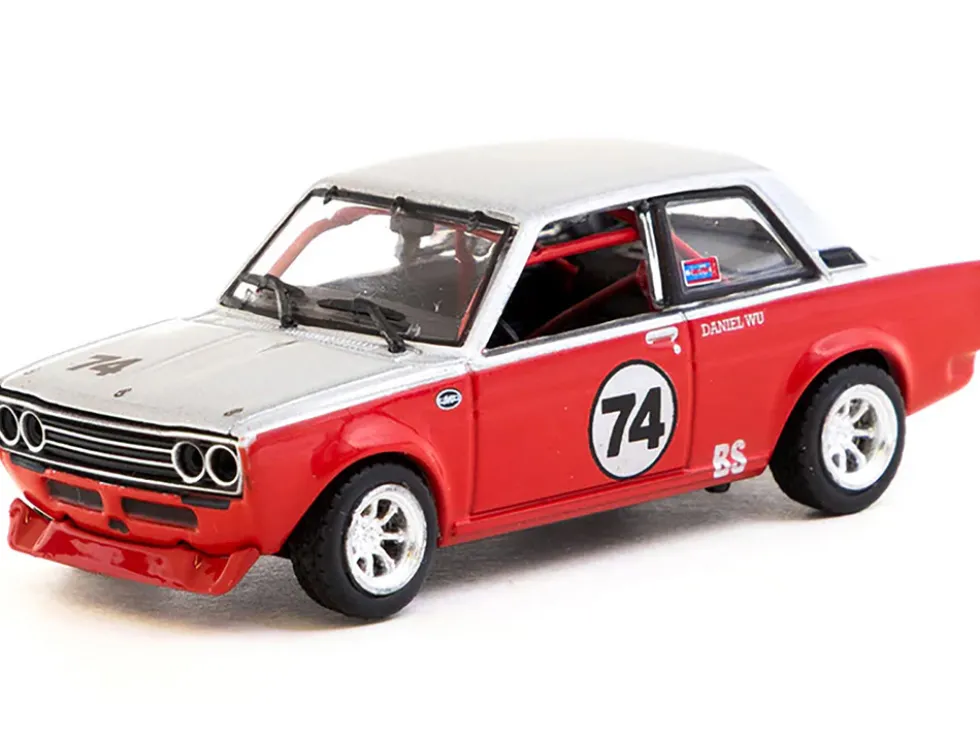 Datsun 510 #74 Daniel Wu "Trans-Am B-Sedan 2.5 Challenge" (2023) Silver and Red "Hobby64" Series 1/64 Diecast Model Car by Tarmac Works