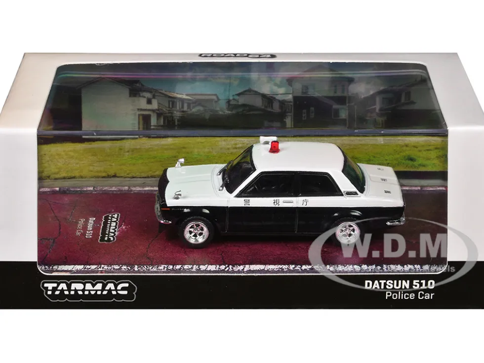 Datsun 510 "Japanese Police" Black and White "Road64" Series 1/64 Diecast Model Car by Tarmac Works