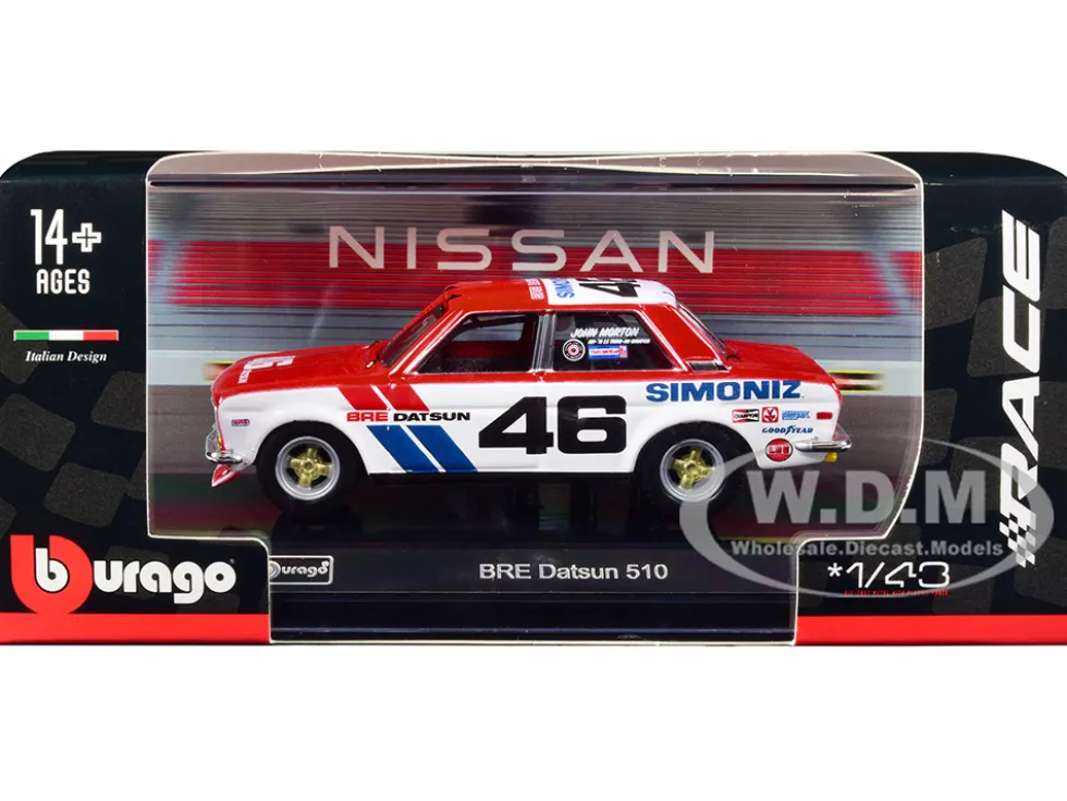 Datsun 510 #46 John Morton Red White BRE Brock Racing Enterprises Race Series 1/43 Diecast Model Car Bburago 38301
