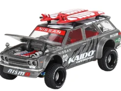 Datsun Kaido 510 Wagon 4x4 RHD (Right Hand Drive) "Kaido Offroad V1" Gray Metallic with Red Interior and Surfboards on Roof (Designed by Jun Imai) "Kaido House" Special 1/64 Diecast Model Car by Mini GT