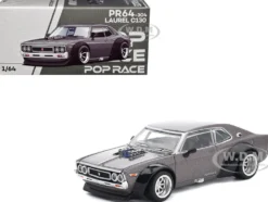 Datsun Laurel C130 RHD (Right Hand Drive) Gray Metallic 1/64 Diecast Model Car by Pop Race