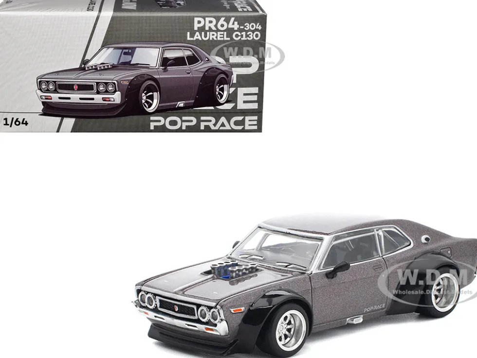 Datsun Laurel C130 RHD (Right Hand Drive) Gray Metallic 1/64 Diecast Model Car by Pop Race