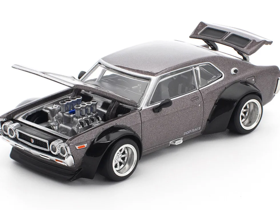 Datsun Laurel C130 RHD (Right Hand Drive) Gray Metallic 1/64 Diecast Model Car by Pop Race