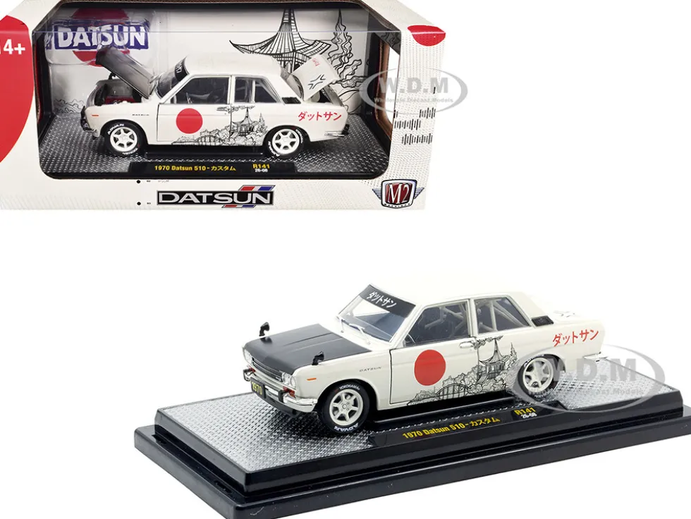 1970 Datsun 510 Light Gray with Japanese Graphics Limited Edition to 4050 pieces Worldwide 1/24 Diecast Model Car by M2 Machines