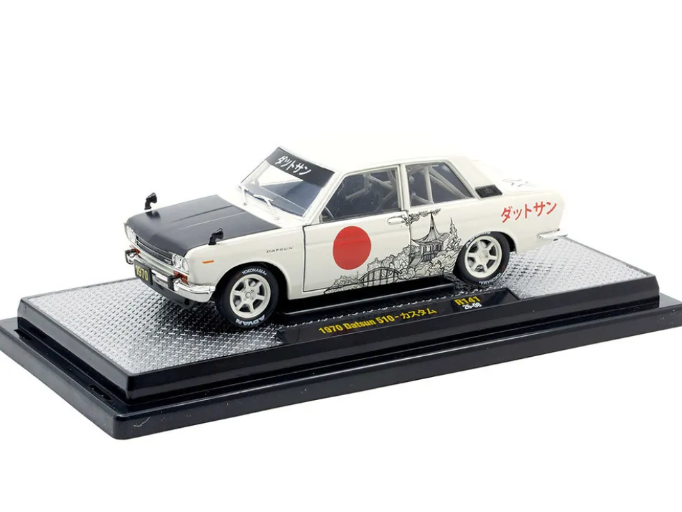 1970 Datsun 510 Light Gray with Japanese Graphics Limited Edition to 4050 pieces Worldwide 1/24 Diecast Model Car by M2 Machines