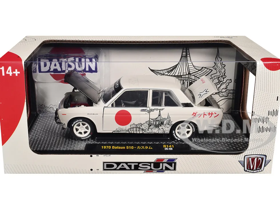 1970 Datsun 510 Light Gray with Japanese Graphics Limited Edition to 4050 pieces Worldwide 1/24 Diecast Model Car by M2 Machines