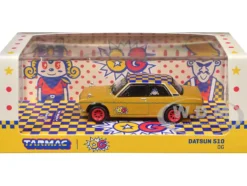 Datsun 510 "OG Beer" Yellow with Checkered Top "Hobby64" Series 1/64 Diecast Model Car by Tarmac Works
