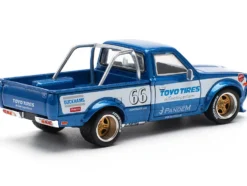 Datsun Pandem 620 Pickup Truck #66 Blue Metallic with White Stripes and Graphics 1/64 Diecast Model Car by Pop Race