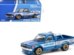 Datsun Pandem 620 Pickup Truck #66 Blue Metallic with White Stripes and Graphics 1/64 Diecast Model Car by Pop Race