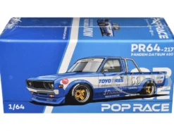 Datsun Pandem 620 Pickup Truck #66 Blue Metallic with White Stripes and Graphics 1/64 Diecast Model Car by Pop Race