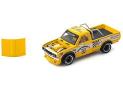 Datsun Pandem 620 Pickup Truck "MoonEyes" Yellow with White Sides and Graphics 1/64 Diecast Model Car by Pop Race