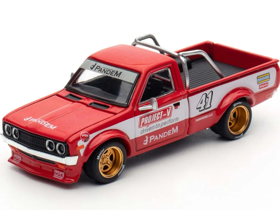 Datsun Pandem 620 Pickup Truck #41 Red Metallic with White Stripes and Graphics "2025 Thailand Diecast Expo" 1/64 Diecast Model Car by Pop Race