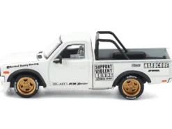 Datsun Pandem 620 Pickup Truck "Rocket Bunny Racing" White with Graphics 1/64 Diecast Model Car by Pop Race